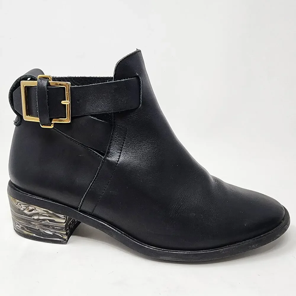 Miista Ankle Bootie Women 10 Clarissa Marbled Acrylic Heel Black Leather Buckle